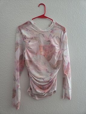SHEIN Pink Watercolor Ruched Long Sleeve Top